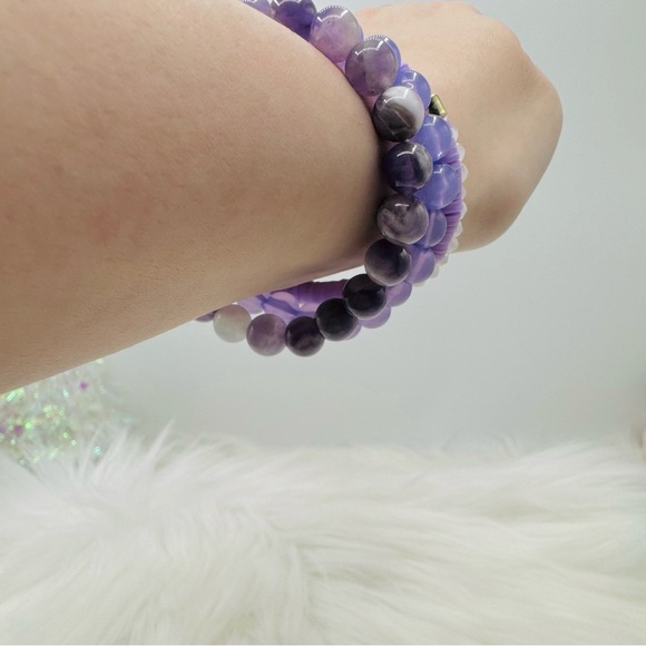 Stainless Steel Cross beaded Arm Candy Bracelet - Lavender Color theme - Picture 4 of 7